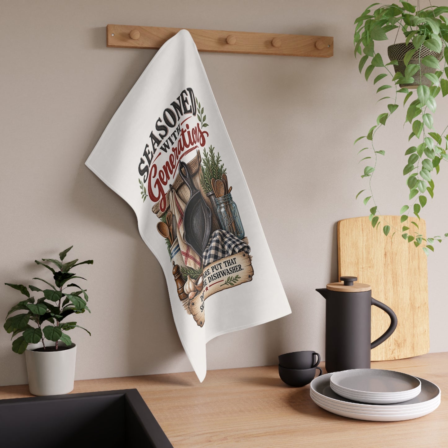 Seasoned With Generations Kitchen Tea Towel — 'Don't You Dare Put That Skillet in the Dishwasher'