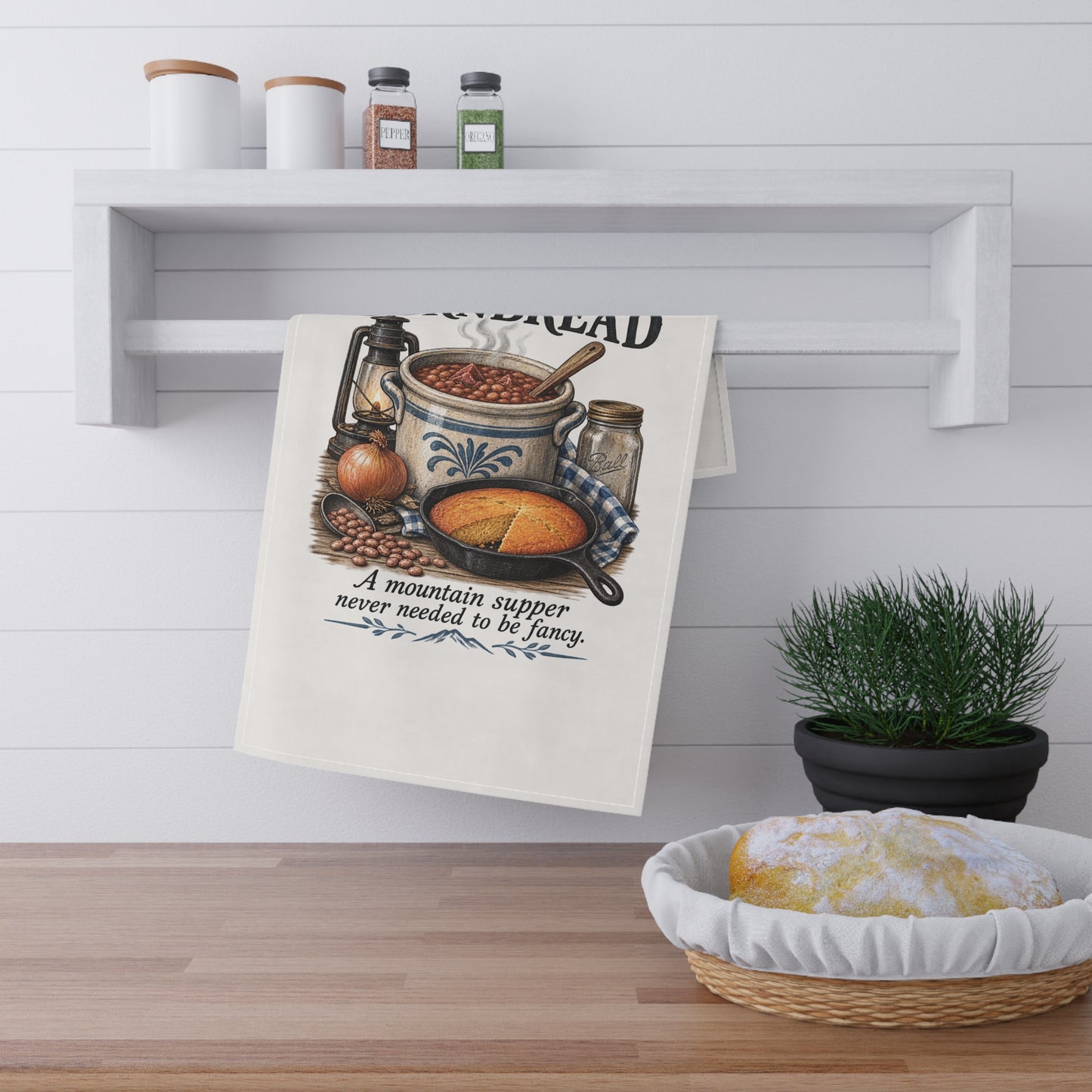 Soup Beans & Cornbread Tea Towel – Rustic Mountain Supper Kitchen Towel