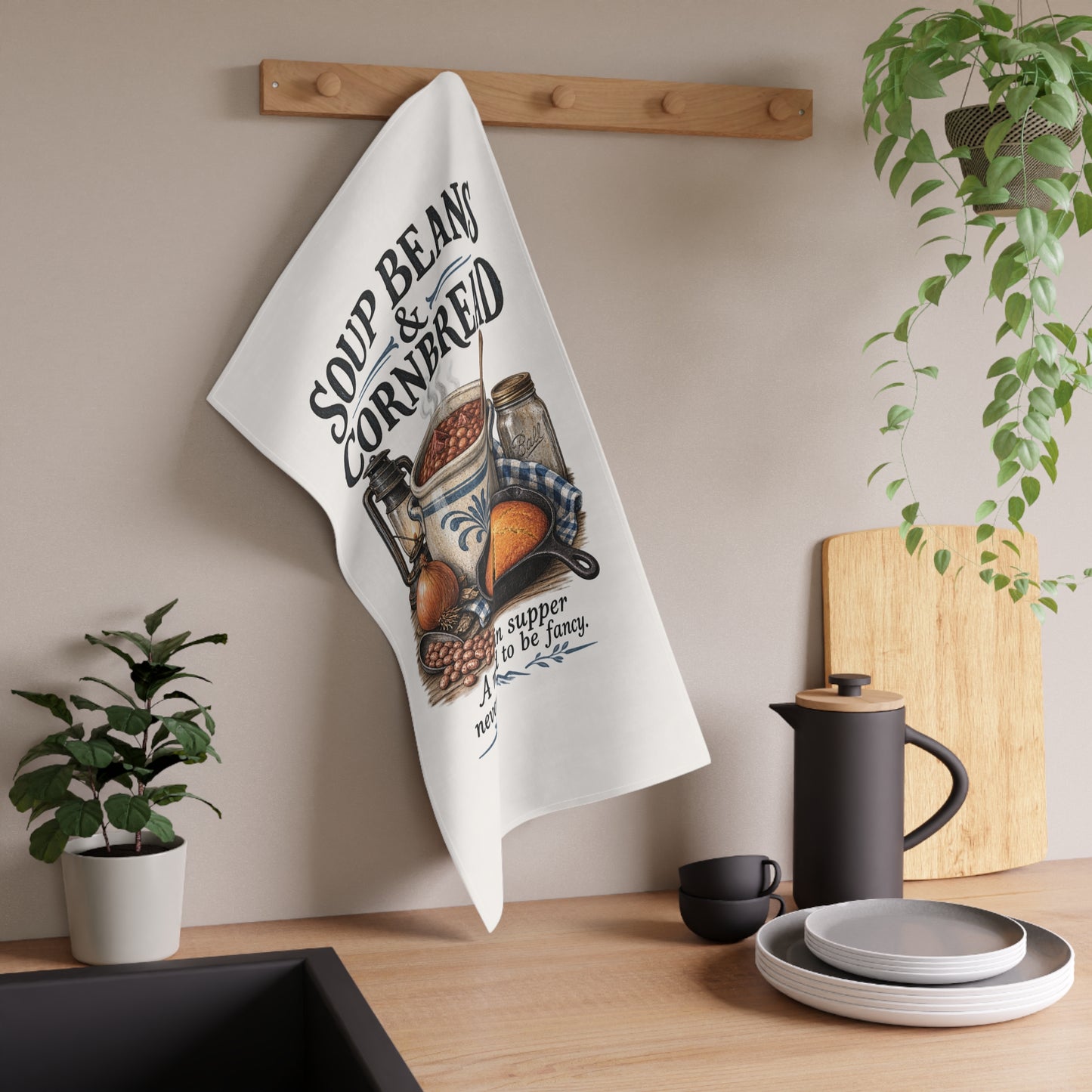 Soup Beans & Cornbread Tea Towel – Rustic Mountain Supper Kitchen Towel